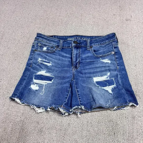 American Eagle Midi Shorts Blue Distressed Pockets Women’s Size 4 - Picture 1 of 11